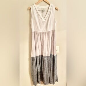 Joie Linen Dress Size M White Gray Maxi Sleeveless Color Block Coastal Capsule